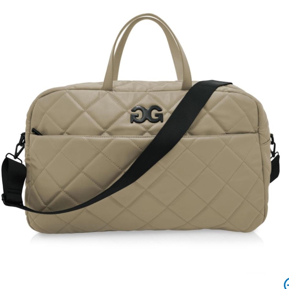 Versatile Gilda Paris "G" Logo Taupe Weekender Crossbody Travel w/ Slip Back